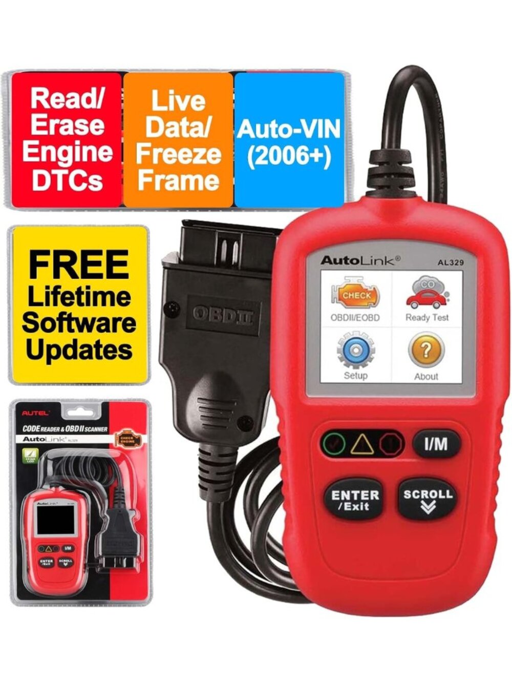 OBD2 Scanner Code Reader for Vehicle Diagnostics, Check Engine Light Tool